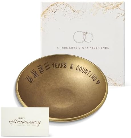 Bronze Gifts for 19th Anniversary Jewelry Tray - Bronze Ring Holder Dish & Card & Box, 19 Year Wedding Gifts for Him Wife Her Couple, 4"
