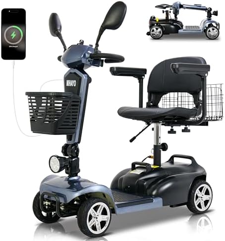 MIHAYO 4 Wheel Mobility Scooter for Seniors&Adults- 45/25 Miles Range, Foldable Powered Electric Wheelchair Device w/600WH Battery, Dual Basket, 300 lb Capacity, Compact (Starlight Gray, 25 Miles)