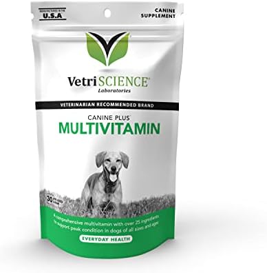 VETRISCIENCE Canine Plus MultiVitamin for Dogs - Vet Recommended Vitamin Supplement - Supports Mood, Skin, Coat, Liver Function,All Dogs,30 Chews