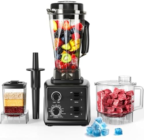 3-in-1 Blender and Food Processor Combo for Smoothies Shakers, 1500W(32000 RPM) Professional Blenders for Kitchen, Adjustable Speed, 68oz BPA-Free Plastic Jar, 30s Self-Cleaning (68 oz)