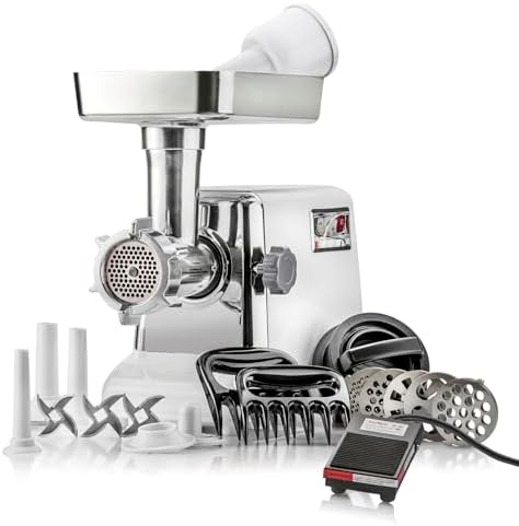 Turboforce 3000 Series 6-in-1 Electric Meat Grinder | 3000W Max | 3-Speed | Foot Pedal | 5 Grinding Die | 3 Stainless Steel Blades | Sausage Stuffer | Kubbe Maker & More Included