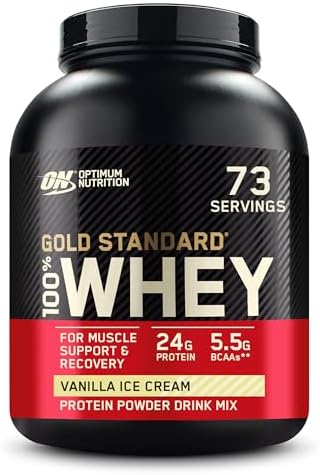 Optimum Nutrition Gold Standard 100% Whey Protein Powder, Vanilla Ice Creme, 5 Pound (Packaging May Vary)
