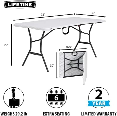 Lifetime 6-Foot Fold in Half Table, Light Commercial, White Granite