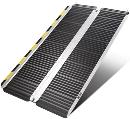 BEJONI 4FT Black Folding Portable Wheelchair Ramp, Non-Slip Aluminum Threshold Ramp for Home Steps and Doorways, Handicap Ramp for Home Use, Scooter Ramp for Car, 600 LBS Weight Capacity