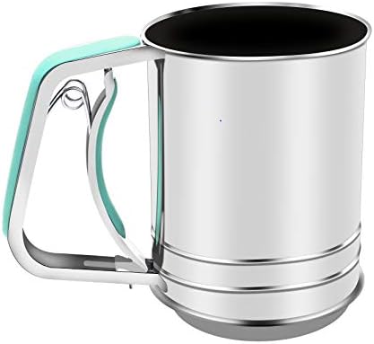 3-Cup Stainless Steel Flour Sifter,Squeeze Sifter for Baking with Compatable Silicone Handle (Green)