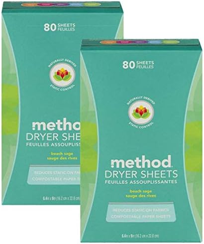 Method Dryer Sheets, Beach Sage, 80 Sheets, 2 pack, Packaging May Vary