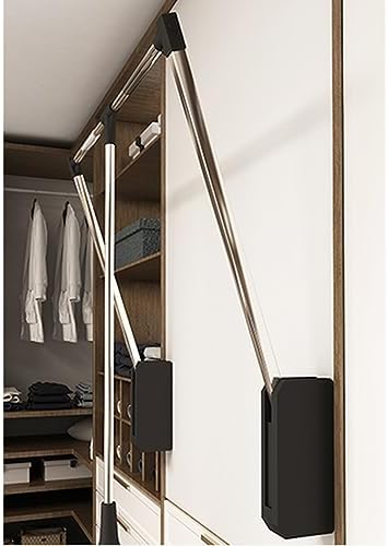 Pull Down Closet Rod, 60 lbs Load Capacity, Stainless Steel Adjustable 26-35 inches Soft-Close Wardrobe Lift Rail Organizer for Hanging Clothes, Two-way Buffering Side & Back Mounted Closet Rod