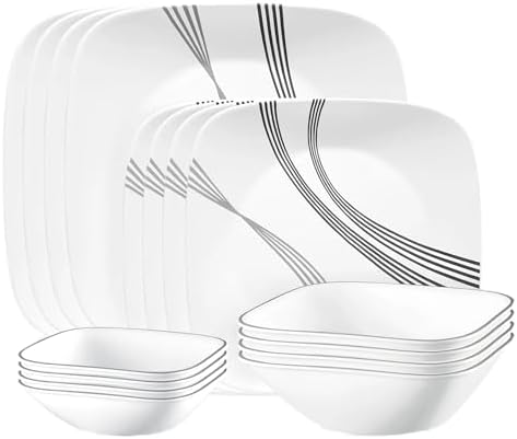 Corelle Urban Arc 16pc, Service for 4, Dinnerware Set, 8 Plates Bowls, Chip & Break Resistant, Dinner and Corelleware White
