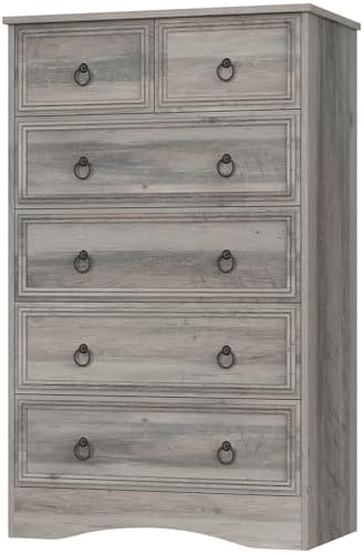 48'' Tall Grey Dresser with 6 Drawers Chest of Drawers for Bedroom, Large Storage Organizer for Clothes, for Living Room, Bedroom, Hallway, Taupe Grey