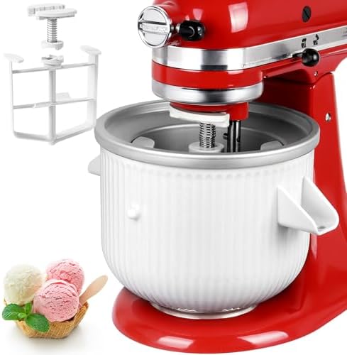 Ice Cream Maker Attachment for Kitchenaid, 2 Quart Frozen Bowl for Stand Mixer 4.5/5/6/7QT, Sorbet Gelato Maker for Dessert and Yogurt