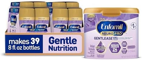 Enfamil NeuroPro Gentlease Baby Formula, Brain Building DHA, HuMO6 Immune Blend, Designed to Reduce Fussiness, Crying, Gas & Spit-up in 24 Hrs,19.5 Oz Tub + 8 Fl Oz, 24 Bottles