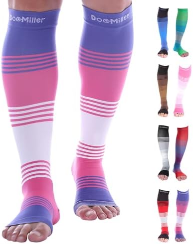 Doc Miller Toeless Compression Socks for Women & Men – Open Toe Calf Support Sleeves, 20-30mmHg Knee High, Lightweight & Breathable for Circulation, 1 Pair