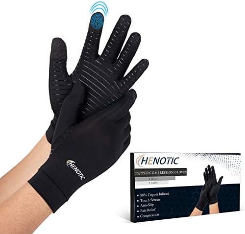 2 Pairs Copper Arthritis Gloves for Women Men, Touch Screen Anti-Slip Arthritis Compression Gloves for Relieving Carpal Tunnel Aches, Rheumatoid Pains, Joint Swell