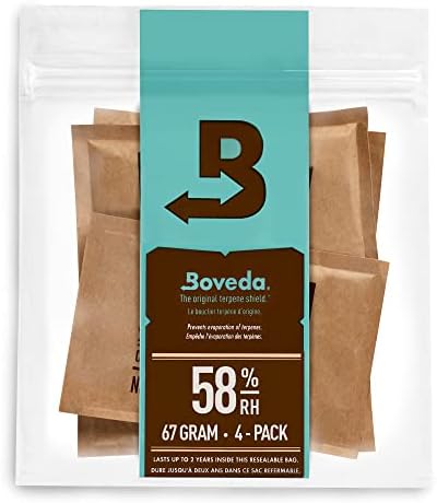 Boveda 58% Two-Way Humidity Control Packs For Storing 1 lb – Size 67 – 4 Pack – Moisture Absorbers for Storage Containers – Humidifier Packs – Hydration Packets in Resealable Bag