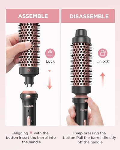 Wavytalk Thermal Brush, 1 1/2 inch Heated Round Brush with Detachable Head, Velvet Pouch and Dual Voltage for Travel, Easy to Create Blowout Look, Rose Gold