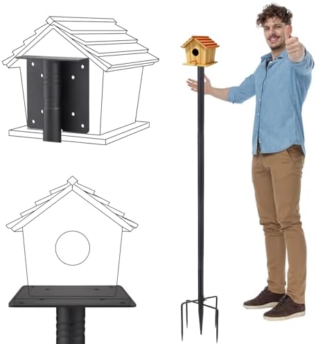 Bird Feeder Pole for Outdoors - 68" Adjustable Bluebird House Stand with 5-Prong Anchor, Heavy Duty Outside Smart Hummingbird Feeding Station Mounting Pole