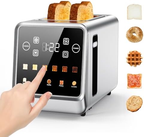 2 Slice Toaster Touch Screen with 1.5" Wide Slots & Memory Recall | 900W Fast Even Toast | LCD Display + 6 Shade Settings for Bagels & Thick Bread