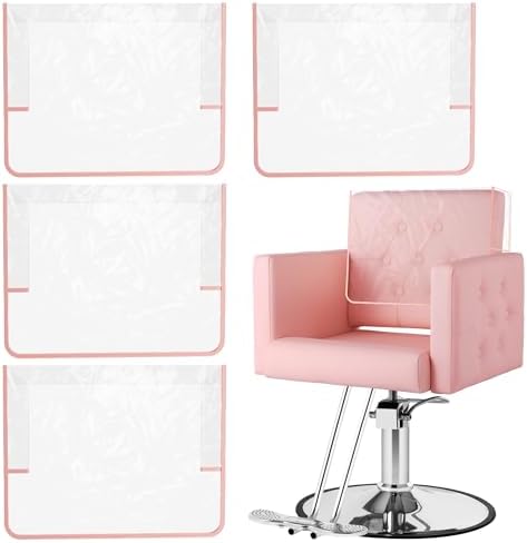 4 Pcs Salon Chair Cover, Clear Barber Salon Chair Back Covers, Plastic Chair Covers Protectors for Most Standard Salon Chairs Office Chairs, Prevents Damage to Salon Spa Chair, Pink