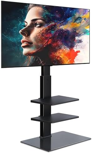 FITUEYES Swivel Floor TV Stand with Mount for TVs 37 43 50 55 60 65 70 75 Inch LCD LED Flat/Curved Screens Universal Swivel Televisions TV Mount Stand for Bedroom Living Room Black Tempered Glass Base