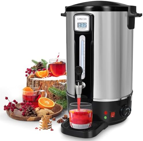 50-Cup Commercial Coffee Urn - Stainless Steel Double-Wall Coffee Maker with Percolator & Keep-Warm Function - Ideal for Events, Offices, Parties, and Catering (50 Cups - Double Layer)