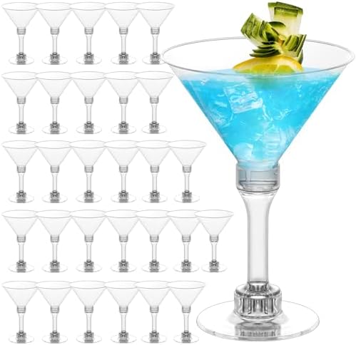 50 Sets Plastic Martini Glasses - 5 oz Disposable Cocktail Glasses with Stem, Disposable Tall Martini Glasses for Parties, Wedding, Wine, Margarita, Desserts, Ice Cream, Unbreakable