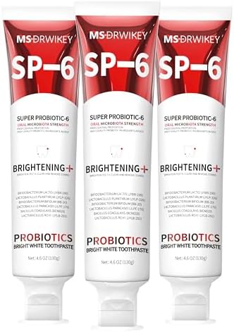 MSDRWIKEY SP-6 Probiotic Whitening Toothpaste - Enhanced Formula with 6 Probiotics for Teeth Whitening and Gum Health - Enamel-Safe, Fluoride-Free, Fresh Mint Flavor, 4.6oz (3)