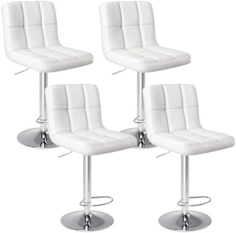 DUMOS Bar Stools Set of 4, 24 inch Counter Height Bar Stools, Upholstered Modern Kitchen Barstools with Metal Base, PU Leather Saddle Stools for Kitchen Island, White