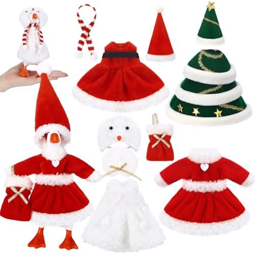 4 Set Christmas 7 Inch Desk Goose Outfits Christmas Tree Snowman Santa Mini Porch Goose Costumes Mini Porch Geese Outfits Cute and Funny Geese Clothes for Magnetic Figurines