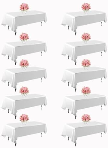 10 Pack White Table Cloth Rectangle Table 60x102 Inch,Polyester Tablecloths for 8 Foot Rectangle Tables,Wrinkle Resistant Washable Polyester Tables Cover for Wedding,Dining,Parties and Camping