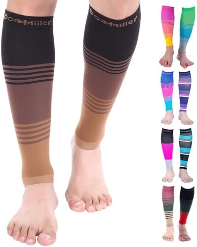 Doc Miller Compression Calf Sleeve for Men & Women, 20-30 mmHg Graduated Support, Knee High, Running, Shin Support, Calf Sleeves, Striped Design, 1 Pair