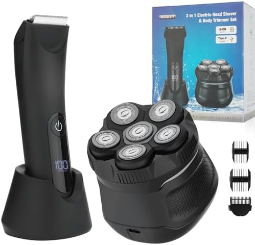 SUNNOW Body Hair Trimmer & Head Shavers for Bald Men, Ball Pubic Hair Trimmer, Head Electric Shavers Razor Kit, Ball Body Groomer for Bikini/Groin/Grooming