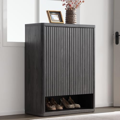 SICOTAS Shoe Cabinet 44" Tall Large Storage Organizer Modern Shoe Rack with Doors & 4 Shelves Mid Century Free Standing 6-Tier Cabinet for Entryway Hallway Living Room Closet