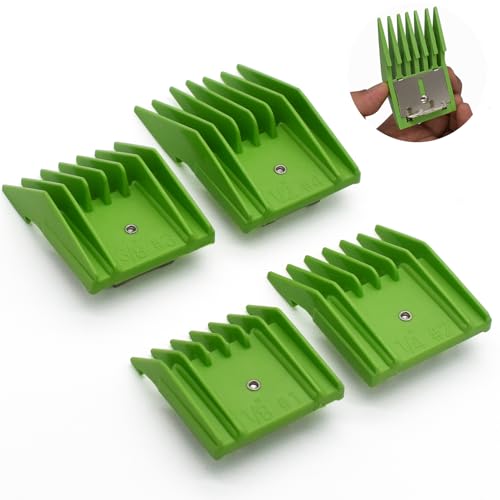 4 Pieces Professional A5-Style Animal Clipper Attachment Guard Guide Cutting Combs Set 76926-900, 1/8", 1/4", 3/8", 1/2", Compatible with Oster Classic 76 A5 Andis AG BG Wahl KM Pet Groomers (Green)