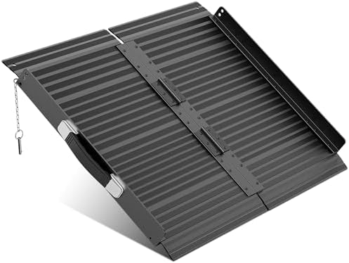 Black Portable Wheelchair Ramp, 2FT No-sew Non-Slip Aluminum Wheelchair Ramp, Folding Portable Wheelchair Ramps for Home, Weight Capacity Up to 600 LBS