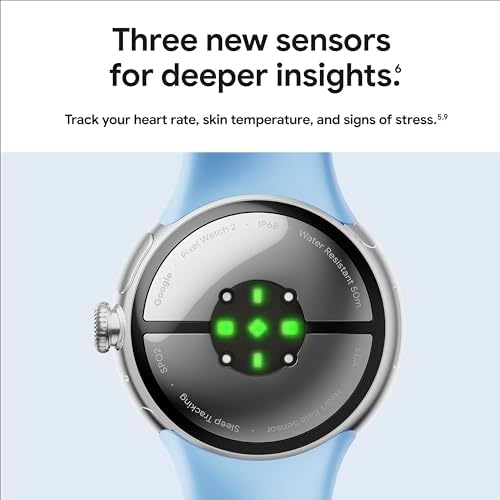 Google Pixel Watch 2 (Previous Model) with the Best of Fitbit - Heart Rate Tracking, Stress Management, Safety Features - Android Smartwatch - Polished Silver Aluminum Case - Bay Active Band - Wi-Fi