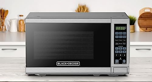 BLACK+DECKER 0.7 Cu. Ft. 700-Watt Compact Countertop Digital Microwave Oven, LED Lighting, Child Lock, Stainless Steel