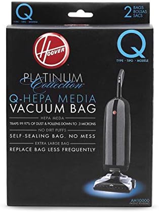 Hoover Vacuum Cleaner Bags for Platinum Upright Vacs, Pack of 2, Type Q, Hepa Filtration, Part # AH10000, Hoover Vacuum Bags Refill