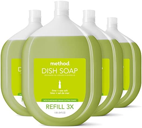 Method Gel Dish Soap, Refill, Lime + Sea Salt, Recyclable Bottle, Biodegradable Formula, Tough on Grease, 54 Fl Oz (Pack of 4)