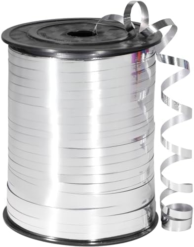 Silver Ribbon, 500 Yard Premium Silver Curling Ribbon, Metallic Shiny Curling Ribbon for Gift Wrapping, Balloon Ribbon, Balloon String, Curly Ribbon, 3/16" Ribbon for Birthday, Christmas