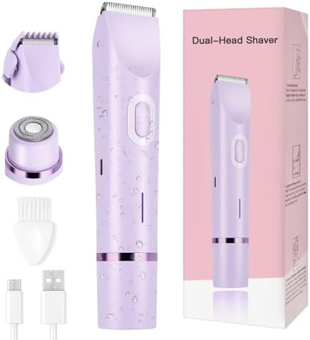 Women's Bikini Trimmer, 2-in-1 Electric Shaver for Bikini Line, Legs, Underarms, Face - Waterproof Women's Electric Shaver for Sensitive Skin, USB Rechargeable (Purple)