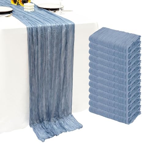 12Pack Dusty Blue Cheesecloth Table Runner 10Ft Gauze Table Runner Blue Cheese Cloth Table Runners Long Sheer Fabric Tablerunners for Wedding Party Bridal Shower Thanksgiving Christmas