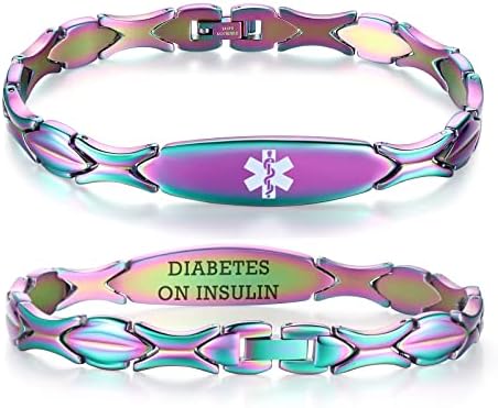 LinnaLove 7 1/2 inch Medical Alert Bracelets for women Stainless Steel Fashion Medical Bracelets Personalized Engraving