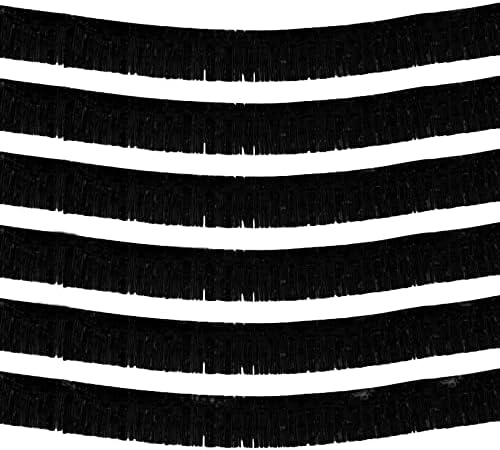 6 Pack 10 Feet Foil Fringe Garland Metallic Tinsel Streamers Banner Wall Hanging Curtain Backdrop Banner for Parade Floats, Thanksgiving, Christmas, Birthday, Halloween Party Decorations(Black)