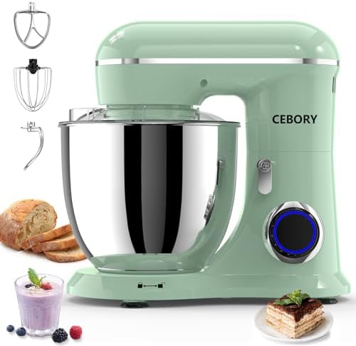3-IN-1 Electric Stand Mixer, 6.5QT Bowl 660W 10-Speed Kitchen Mixer, Household Food Mixers include Dough Hook, Beater and Whisk, Bread Cake Mixer for Baking and Most Home Cooks, Agave Green