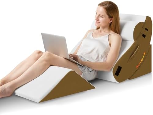 HABUTWAY 4Pcs Orthopedic Wedge Pillow, Bed Pillow for Sleeping, Post Surgery Foam Wedge Pillow for Back Pain Relief, Triangle Adjustable Support Pillow with Machine Washable Cover, Brown