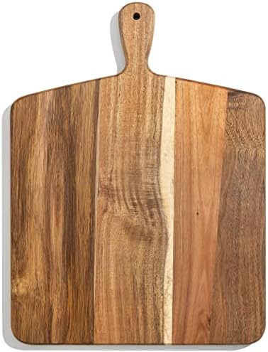 Acacia Wood Cutting Board and Chopping Board with Handle for Meat, Cheese Board, Vegetables, Bread, and Charcuterie - Decorative Wooden Serving Board for Kitchen and Dining Room, Large 17" x 13"