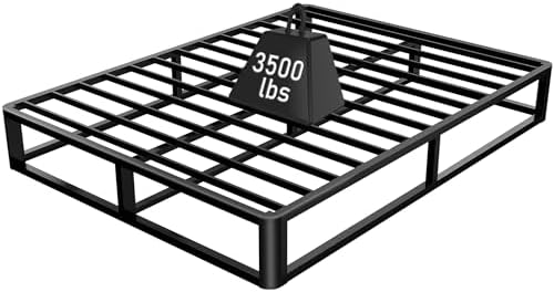 Upgrade Anti Bending and Round Corner Legs 10 inch Metal Full Bed Frame 3500 LBS Heavy Steel Slats Support Platform Bed Frames No Box Spring Needed Platform Noise Free Easy Assembly