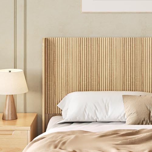63.9" Wood Headboard Queen Size, Fluted Queen Headboard Only,Wall Mount Wood Headboards, Rustic & Modern Farmhouse,Wingback Design,Suitable for Full/Queen Bed Frames,Natural