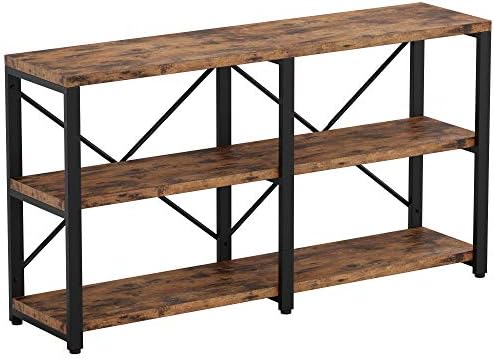 IRONCK Rustic Entryway Console Table, Long Hallway Table 55 in 3-Tier, TV Stand Entertainment Center Media Stand for Living Room, Industrial Style, Vintage Brown