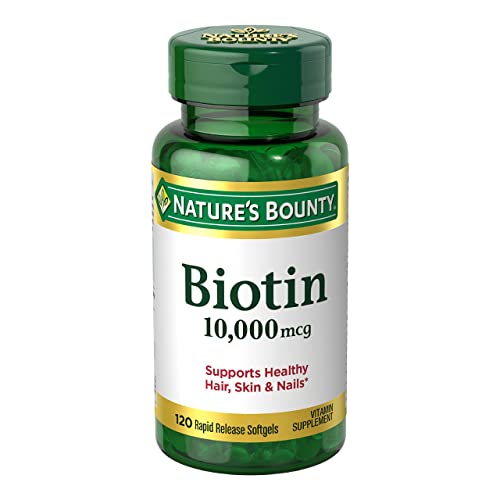 Nature's Bounty Biotin 10000 mcg, Supports Healthy Hair, Skin and Nails, Rapid Release Softgels, 120C t-.,